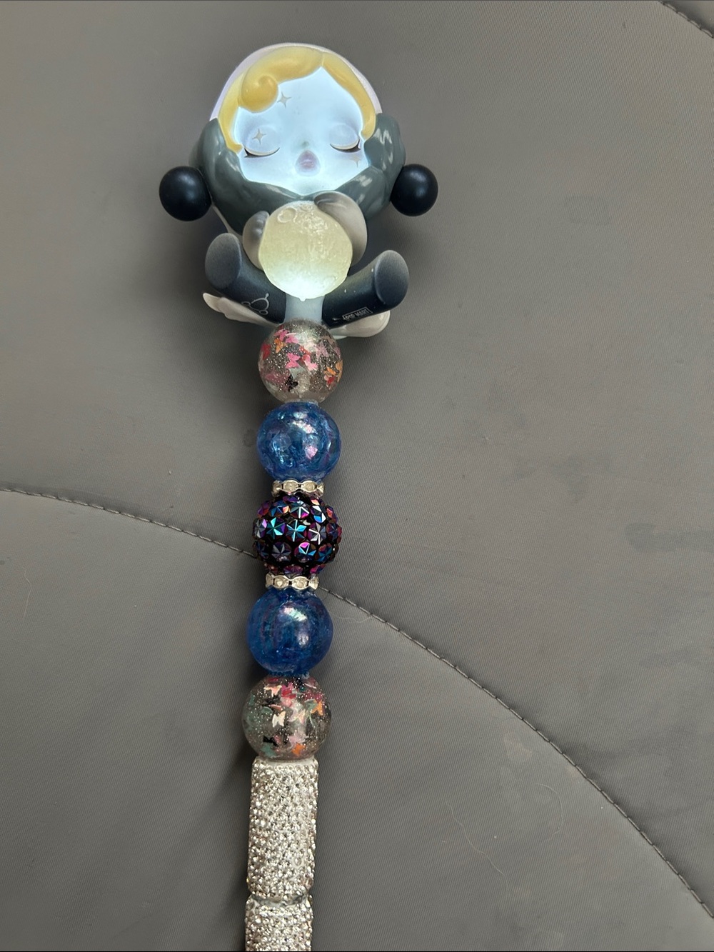 Dreamy Moon Skull Panda Pen. Blue, Black, Silver Accents